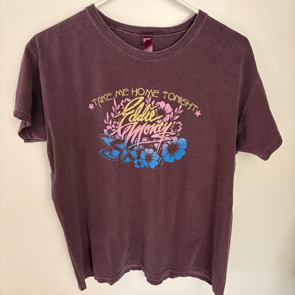 Eddie Money Women's "Take Me Home Tonight" Floral Retro Anvil T-shirt Size L